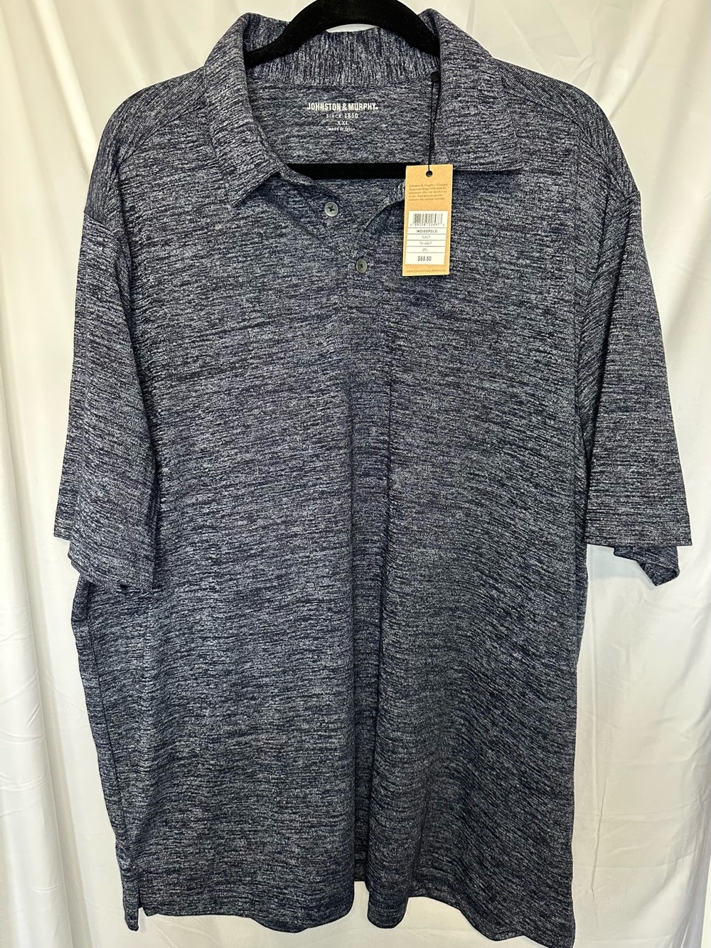 Johnston & Murphy Men’s Heathered Navy Indigo Polo Shirt size XXL 2xl